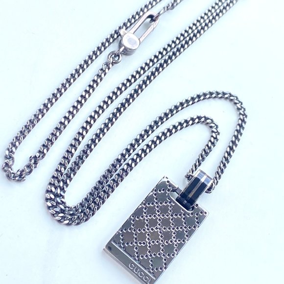 - Gucci Sliver Sterling Diamantissima Black Necklace 23" - Picture 5 of 15